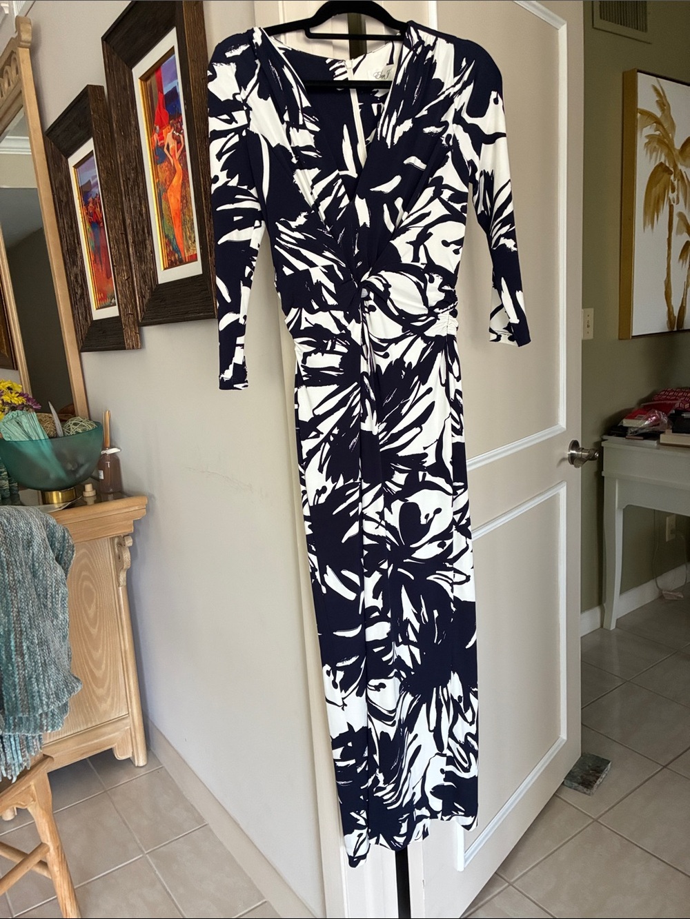Eliza J Navy & White Abstract Print JUMPSUIT